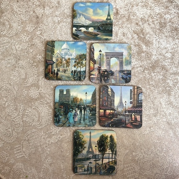 Set of 6 Paris Cork Coasters Eiffel Tower Coffee Table Decor Travel Romantic - Picture 11 of 16